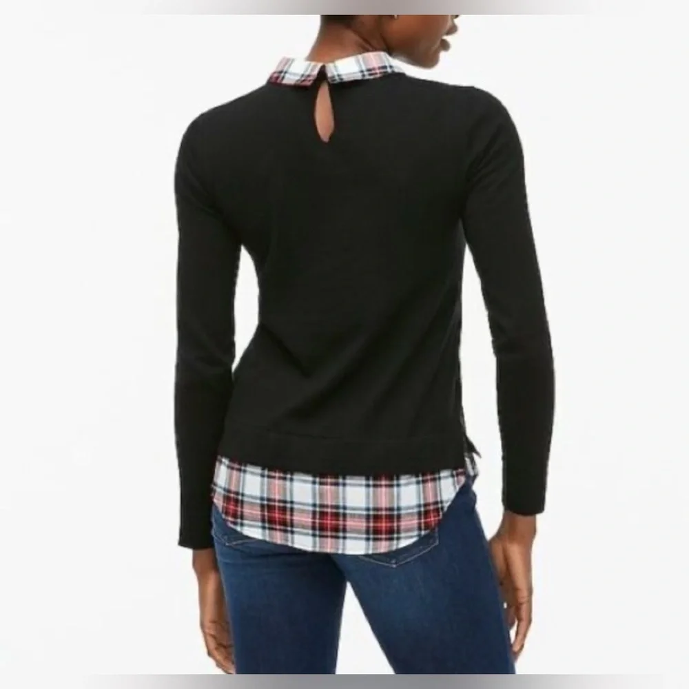 J. Crew Black Top with Red Plaid Collar